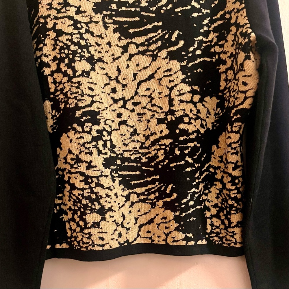 🆕 gold metallic & black abstract animal print sweater with rhinestone neckline - Picture 11 of 13